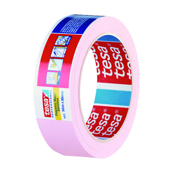 テサテープ tesa マスキングテープ建築内装・養生用 25mm×50m ピンク 4333-25-50 1巻 836-5644（直送品）