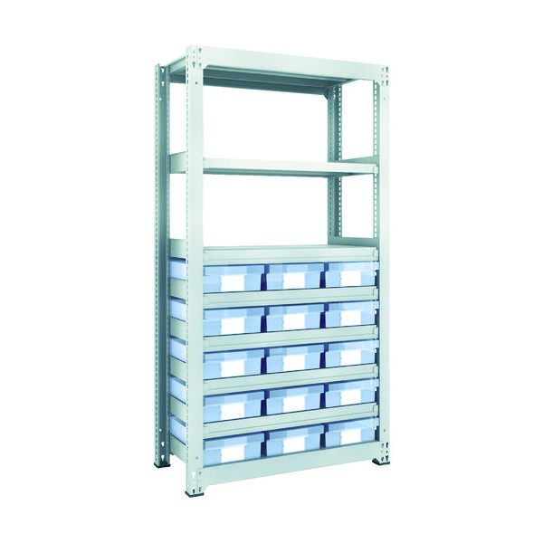TRUSCO スチール製中量ボルトレス棚 M3型 樹脂透明引出付 W900×D471×H1800 大×15 M3-6358-D15（直送品）