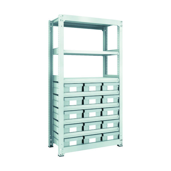 TRUSCO スチール製中量ボルトレス棚 M3型 樹脂ネオグレー引出付 W900×D471×H1800 大×15 M3-6358-F15（直送品）