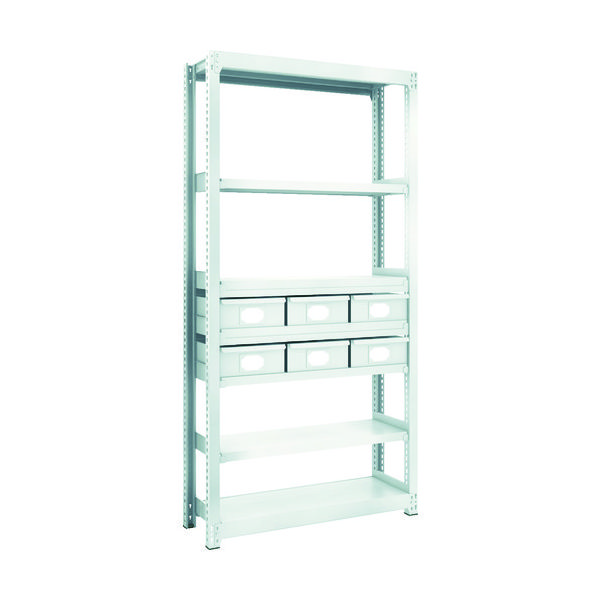 TRUSCO スチール製軽中量ボルトレス棚 M2型 スチール引出付 W860×D300×H1800 大×6 M2-6337-B6（直送品）