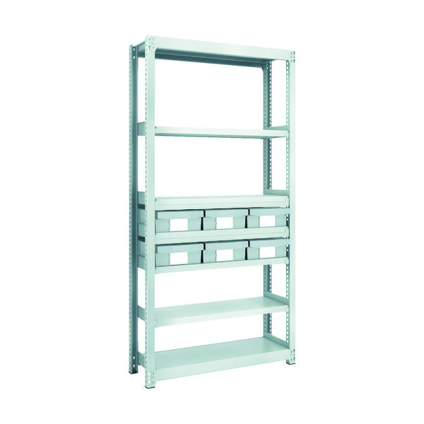 TRUSCO スチール製軽中量ボルトレス棚 M2型 樹脂ネオグレー引出付 W860×D300×H1800 大×6 M2-6337-F6（直送品）