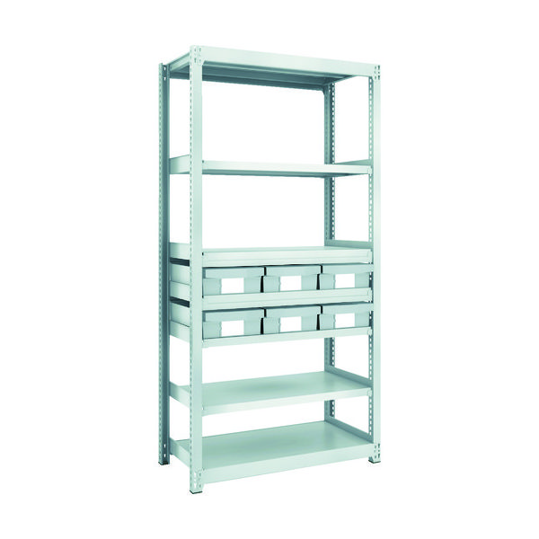 TRUSCO スチール製軽中量ボルトレス棚 M2型 樹脂ネオグレー引出付 W860×D450×H1800 大×6 M2-6347-F6（直送品）