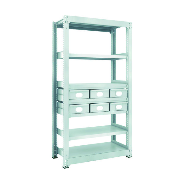 TRUSCO スチール製中量ボルトレス棚 M3型 スチール引出付 W900×D471×H1800 大×6 M3-6357-B6 1台(1個)（直送品）