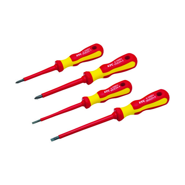 KTC 絶縁ドライバセット(4本組) EN60900適合品 刃先No.1、No.2、マイナス4、マイナス5.5 PMDEZA4 1セット（直送品）