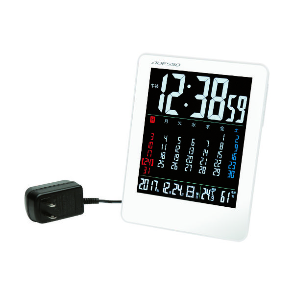 アデッソ ADESSO カラーカレンダー電波時計 温度湿度・アラーム機能付 139×20×176mm NA-929 1個 837-1147（直送品）