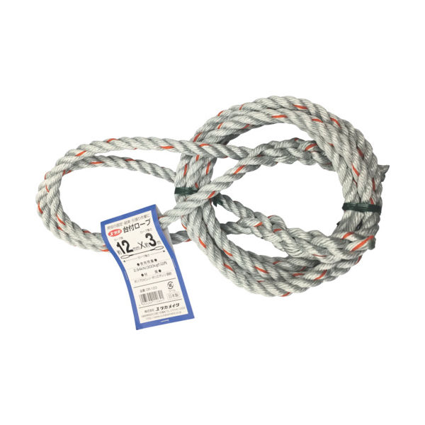 ユタカメイク 台付ロープ PE&PP混紡ロープ 12mmX3m DR-123 1本 855-2742（直送品）