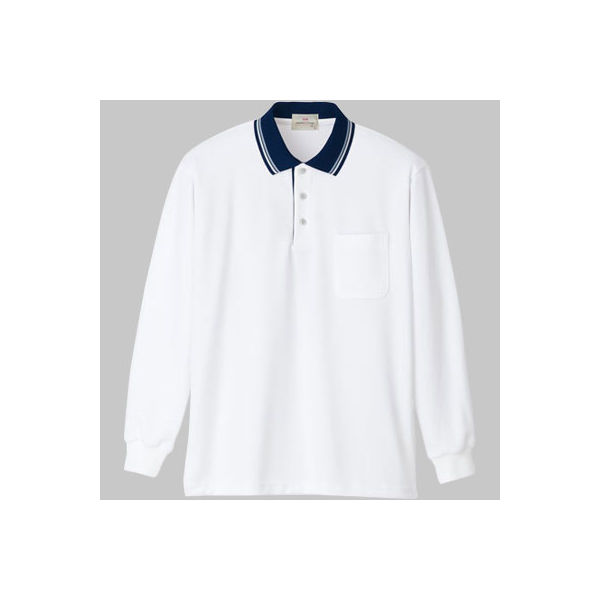 明石スクールユニフォームカンパニー 長袖ポロシャツ UZT296EA ホワイト×ネイビー L 1着（直送品）