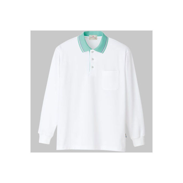 明石スクールユニフォームカンパニー 長袖ポロシャツ UZT296EA ホワイト×グリーン L 1着（直送品）