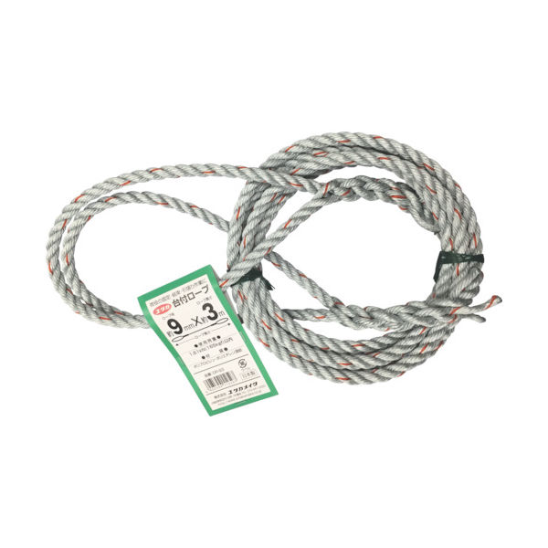 ユタカメイク 台付ロープ PE&PP混紡ロープ 9mmX3m DR-93 1本 855-2737（直送品）