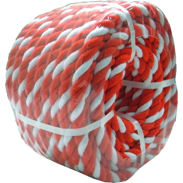 アクリル紅白ロープ 12mmΦX50m（丸巻パック） RED/WH R12-50 まつうら工業（直送品）
