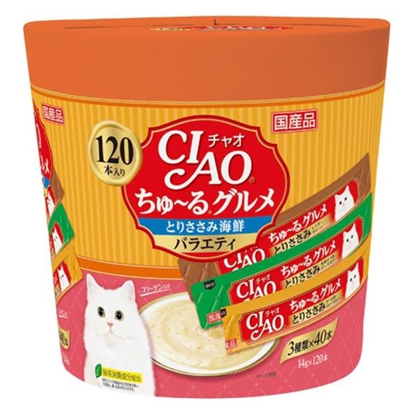 いなば CIAO チャオ ちゅ～るグルメ とりささみ海鮮バラエティ 3種（14g×120本）国産 1個 ちゅーる おやつ