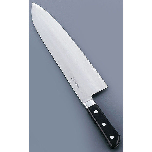 河村刃物 堺菊守日本鋼（口金付）巾広厚口牛刀 33cm AKK9003（取 