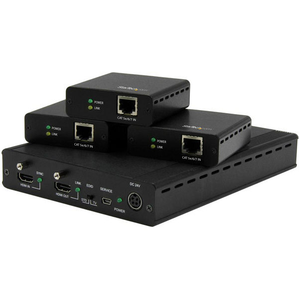 HDBaseT対応3ポートHDMI延長器セット　（受信機×3、送信機×1） 4K対応　　1セット（4個）　StarTech.com（直送品）