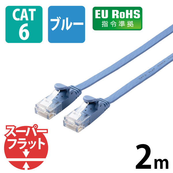 LANケーブル 2m cat6準拠 爪折れ防止 ギガビット フラット より線