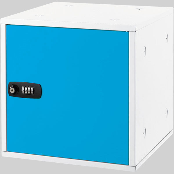 アスカ 組立式収納ボックス スタッキング可能なミニロッカー ダイヤル錠 スチール製 ブルー SB500B 幅350×奥行き350×高さ350mm 1台（直送品）