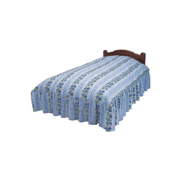 ファミリー・ライフ 綿100%フリル付きベッド布団カバー ブルー ダブル 幅1900×高さ210×奥行350mm（直送品）