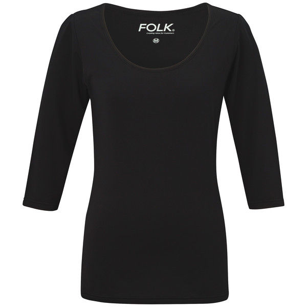 フォーク ぽかぽかレディスカットソー(7.5分袖) ブラック S 9003-9 1枚　スクラブ（直送品）