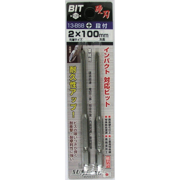 スタンダード ビット 段付 2本組 +2×100 13-BSB 新亀製作所（直送品）