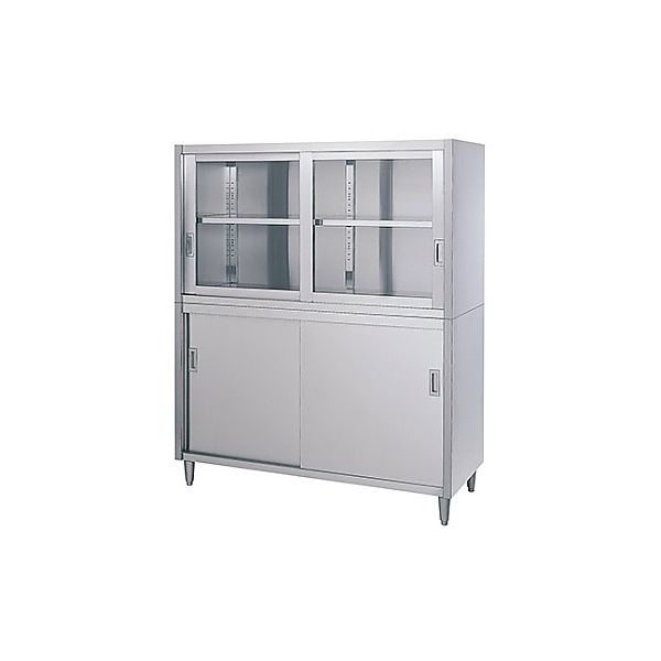 シンコー 戸棚 (SUS430・二段式・上部ガラス扉・下部ステンレス扉仕様) 1800×450×1800 CG-18045 1式(1個)（直送品）