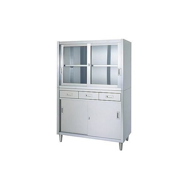 保管庫アジャスト付 (SUS430・二段式・引出付・上部ガラス扉・下部ステンレス扉仕様) 1500×450×1750 VADG-15045（直送品）