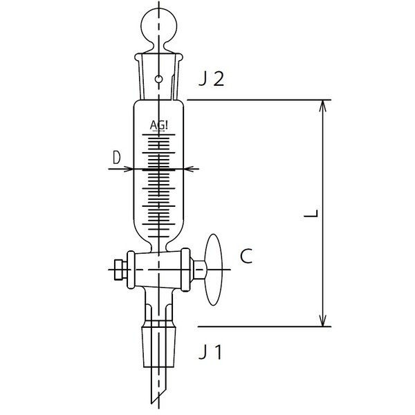 旭製作所 円筒形摺付滴下ロート ガラスコック 200mL 3736-200-3L 1個 61-0187-41（直送品）