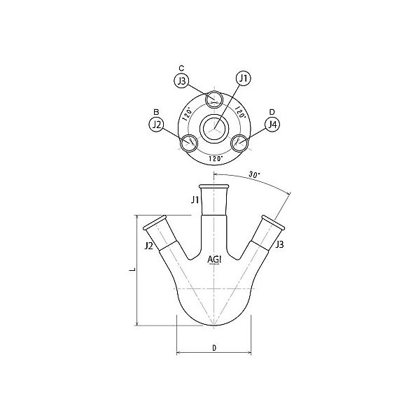 旭製作所 四ツ口フラスコ 200mL 24/40・19/38 3112-200-4L3L 1個 61-3618-89（直送品）