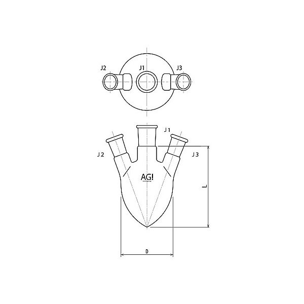 旭製作所 セミ・ミクロ三ツ口梨フラスコ 25mL 3234ー025ー1M1M 1個 61-3627-80（直送品）