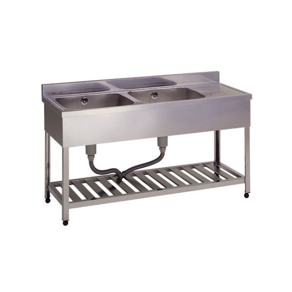 東製作所 二槽水切シンク左水槽 1800×600×800 HPM2-1800-L 1個 61-4437-96（直送品）