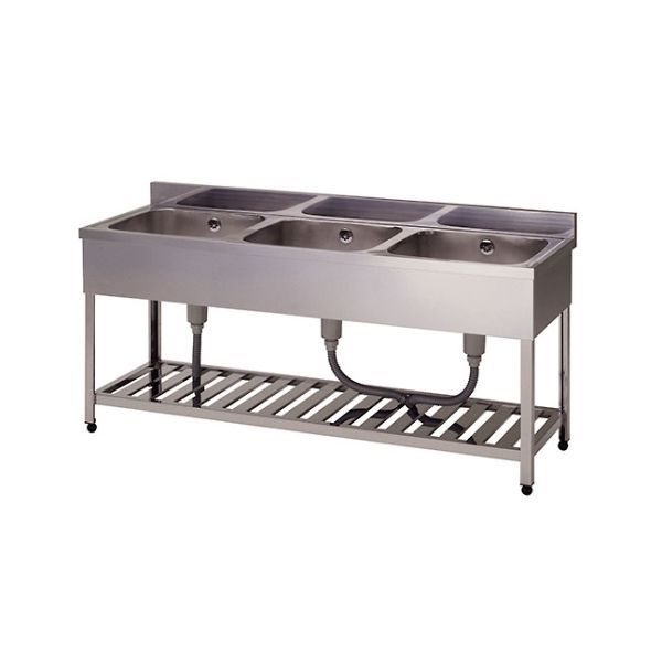 東製作所 三槽シンク(ホース付) 1200×450×800 KP3-1200 1個 61-4438-34（直送品）