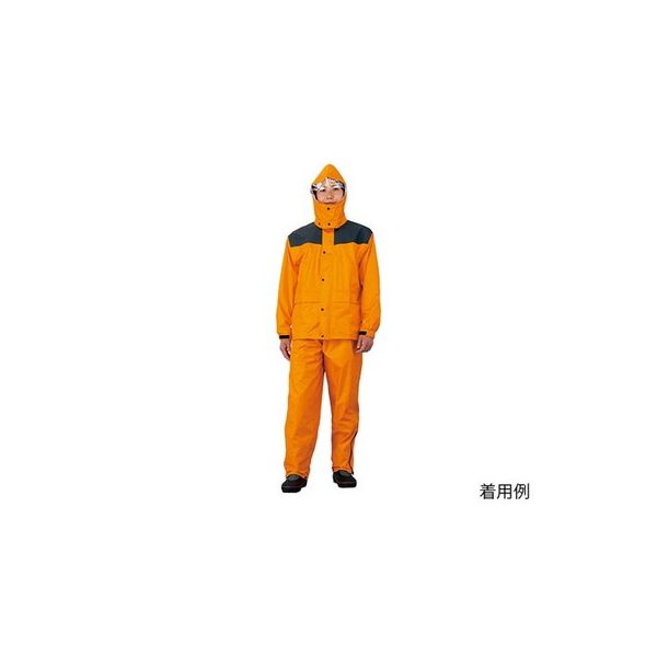 おたふく手袋 レインウェア(耐久補強高圧防水) L PVCコーティング オレンジ 2-8961-12 1式(1着)（直送品）