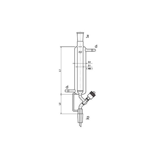 高真空グリースレスバルブ付二重管式クロマトカラム（上下部ジョイント・フィルター付） 3846-40/500V-5L 61-4713-76（直送品）