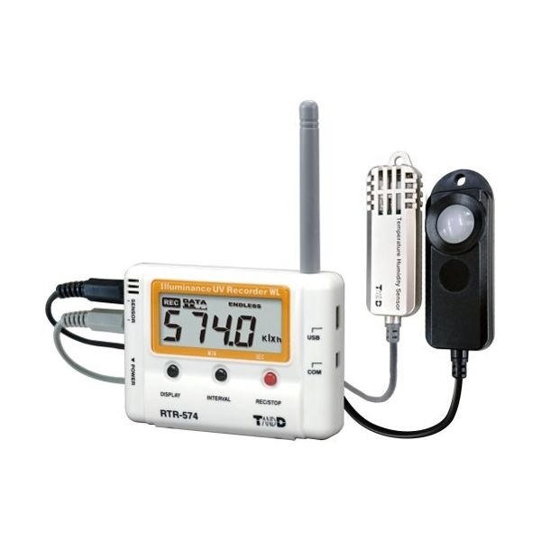 ティアンドデイ 照度紫外線温湿度データロガー(無線通信タイプ) RTR-574-S 1個 62-5001-33（直送品）