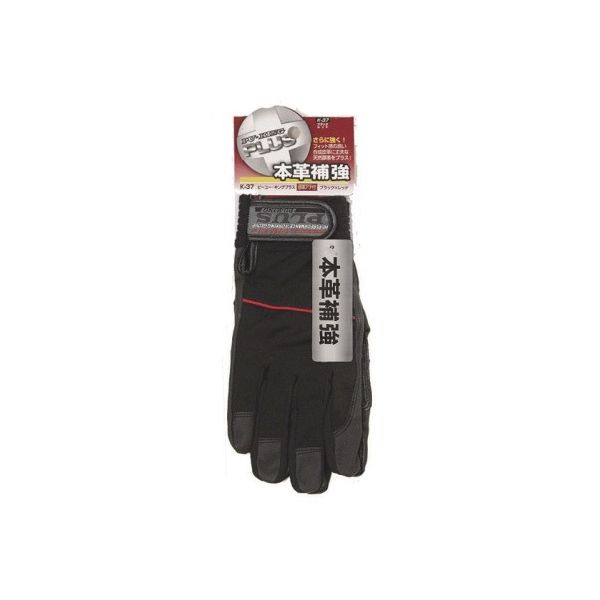 おたふく手袋 人工皮革グローブ(PUーKINGプラス)ブラック/レッド M K-37 1双 62-2261-61（直送品）