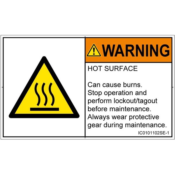 PL警告表示ラベル(ISO準拠)│熱的な危険:表面高温│IC0101102│警告│Sサイズ│英語(ヨコ)│16枚 IC0101102SE-1（直送品）