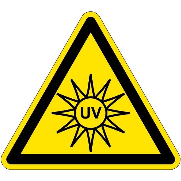 PL警告表示ラベル(ISO準拠)│放射から生じる危険:紫外線│IE05│Lサイズ│シンボルマーク│30枚 IE05L-1 1シート(30枚)（直送品）
