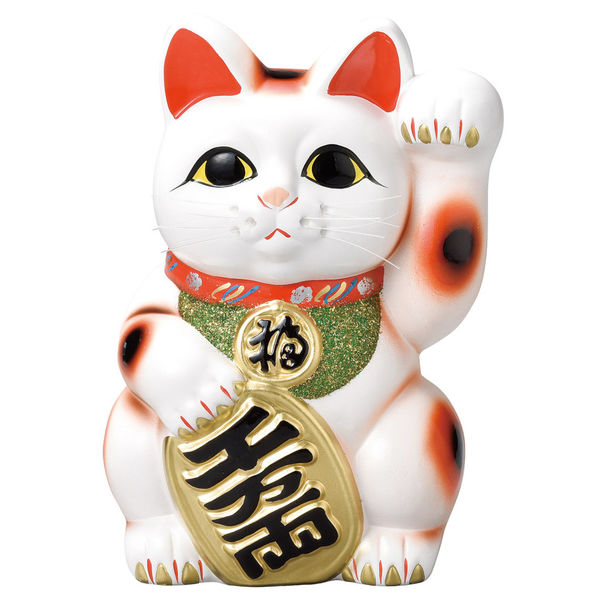 アースモス 招き猫白小判猫7号左手（常滑焼） (1個入) utw