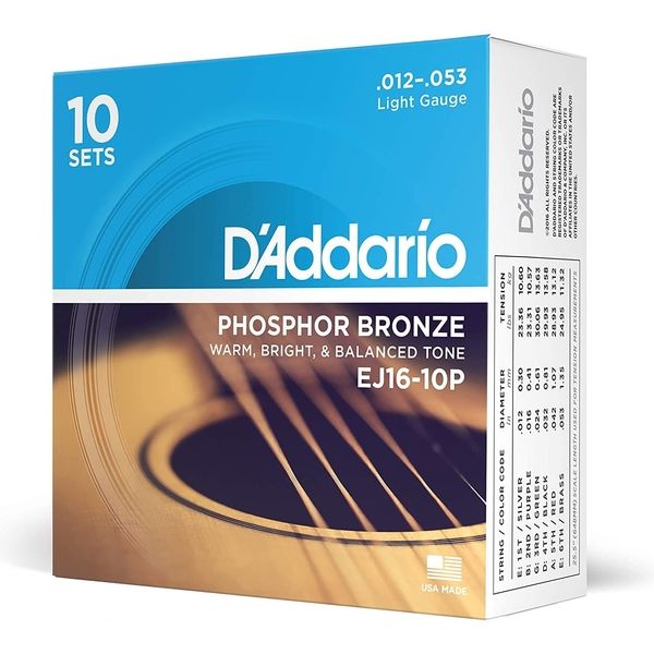 D’Addario ギター弦 EJ16-10P　Light 012-053 1箱(1個入)（直送品）