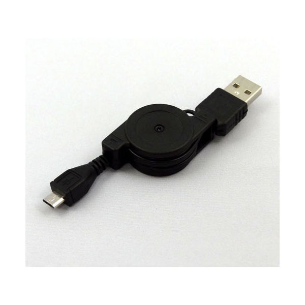 アズワン microUSB巻き取りケーブル 0.7m(黒) 63-3182-51 1セット(4個)（直送品）