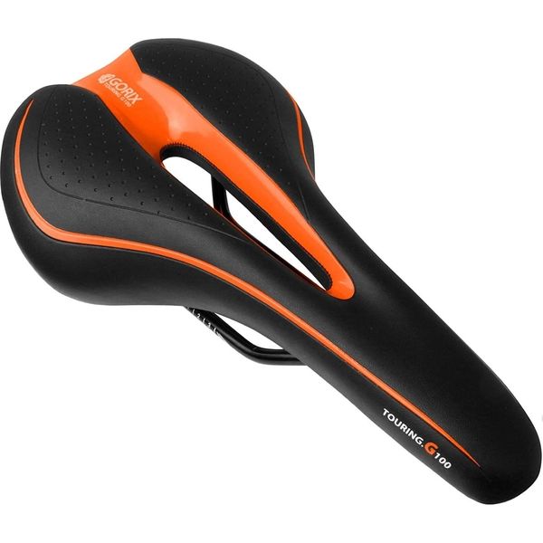 GORIX 自転車低反発サドル ブラック×オレンジ GX-C19 1個（直送