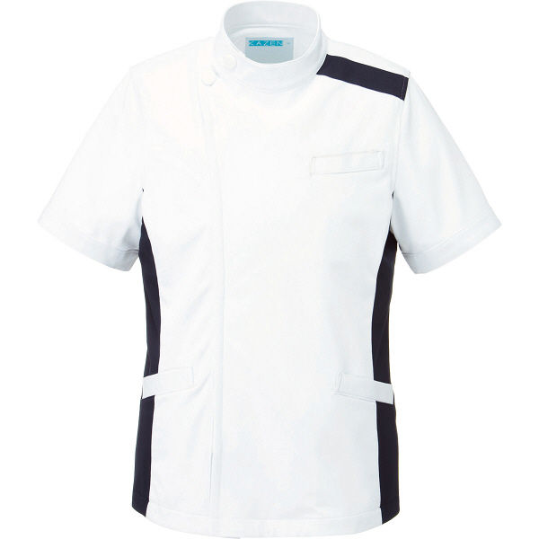 KAZEN メンズジャケット半袖 （医務衣） 医療白衣 ホワイト×ネイビー L 094-28（直送品）