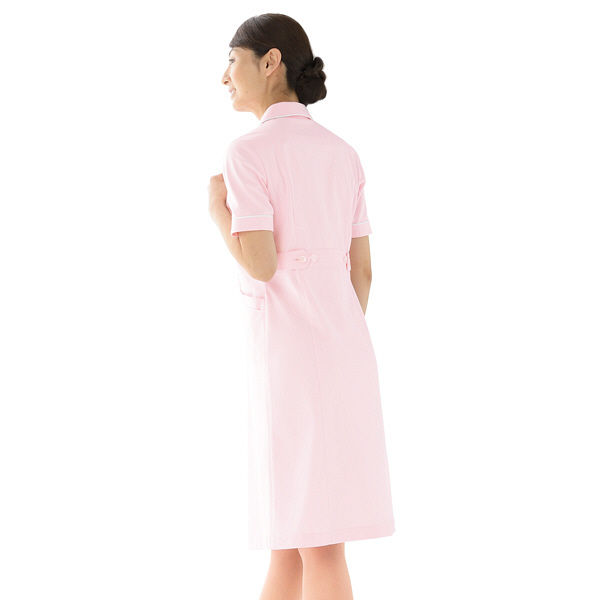 KAZEN ワンピース半袖 （ナースワンピース） 医療白衣 ピンク×ホワイト LL 020-24（直送品）