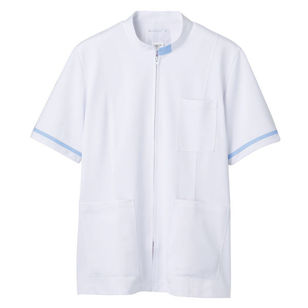 住商モンブラン ジャケット（メンズ・半袖） 医務衣 医療白衣 白/サックスブルー（水色） M 72-854（直送品）