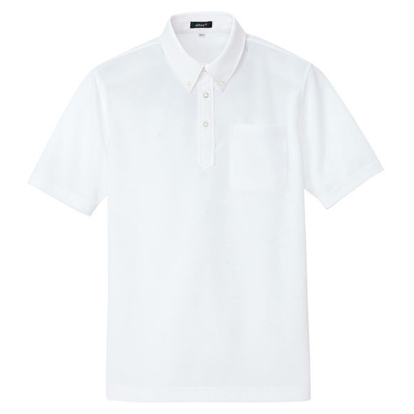 AITOZ（アイトス） 半袖ボタンダウンポロシャツ（男女兼用） 介護ユニフォーム ホワイト 5号 AZ-10599-001（直送品）