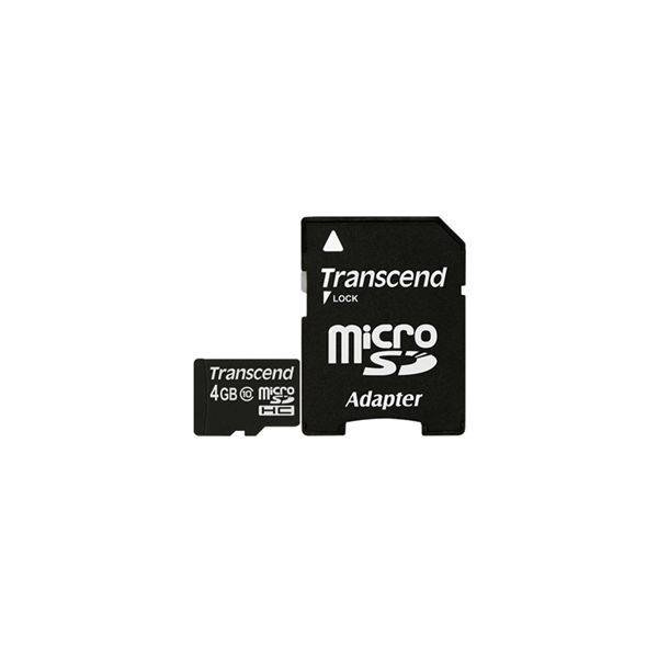 トランセンド　ｍｉｃｒｏＳＤＨＣカード　４ＧＢ　Ｃｌａｓｓ１０　付属品（ＳＤカード変換アダプタ付き）　TS4GUSDHC10　1個（直送品）