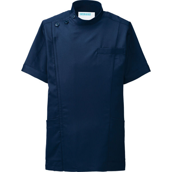 KAZEN メンズジャケット半袖（医務衣 メンズケーシー） 医療白衣 ネイビー M 253-28（直送品）