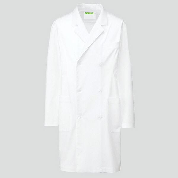 KAZEN メンズ診察衣W型（ハーフ丈） ドクターコート 医療白衣 長袖 ホワイト ダブル L REP205-C/10（直送品）