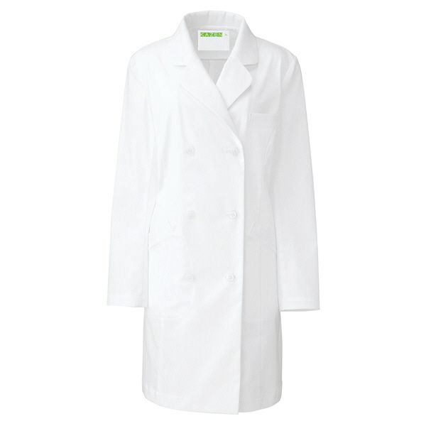 KAZEN レディス診察衣W型（ハーフ丈） ドクターコート 医療白衣 長袖 ホワイト ダブル 3L REP215-C/10（直送品）