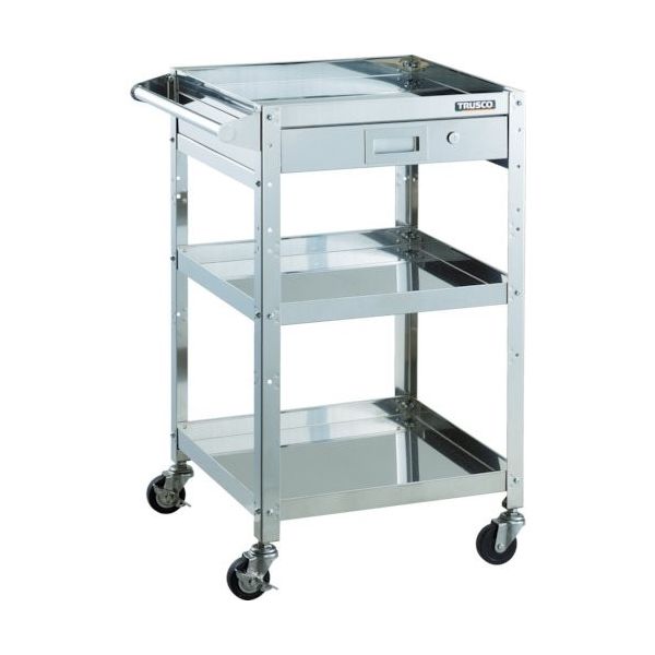 トラスコ中山 TRUSCO ステンレスワゴン クリーンラビット 100φ導電車SUS金具ハンドル付 引出付 CRB-953HVSD100 1台（直送品）