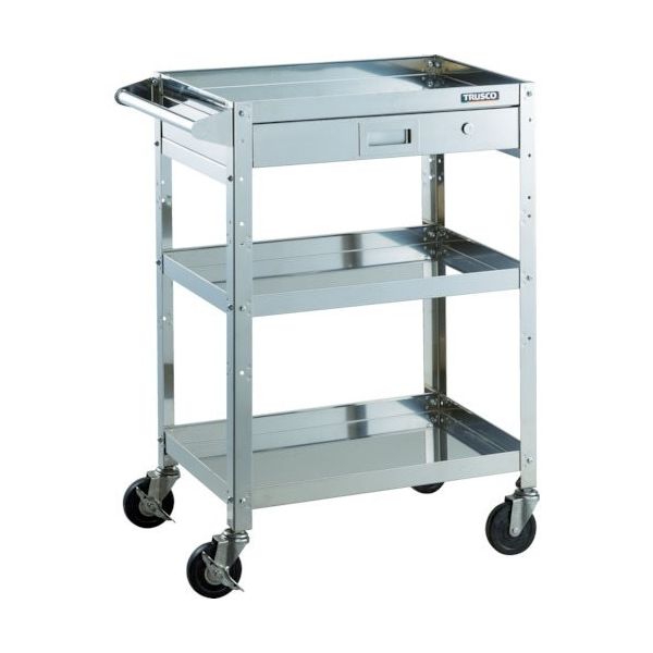 TRUSCO ステンレスワゴン クリーンラビット 100φ導電車SUS金具ハンドル付 引出付 CRB-963HVSD100 1台（直送品）