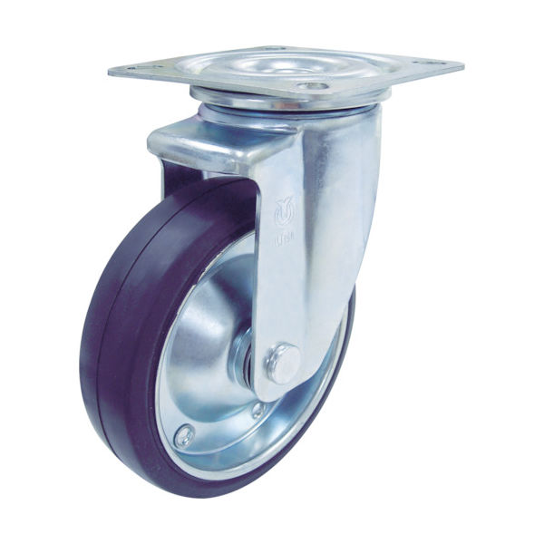 プレート式 自在 キャスター ゴム 車輪径130mm PMタイプ PMS型 取付寸法90×90(80×80) PMS-130WB 1個（直送品）